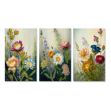 Traditional Canvas Wall Art Set - Painted Blossoming Wildflowers - 3 Pieces