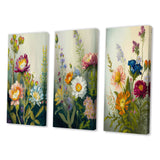 Traditional Canvas Wall Art Set - Painted Blossoming Wildflowers - 3 Pieces