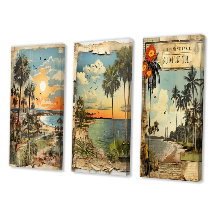 Vintage Florida Collage Palm Trees And Beach I - Multi-Panels