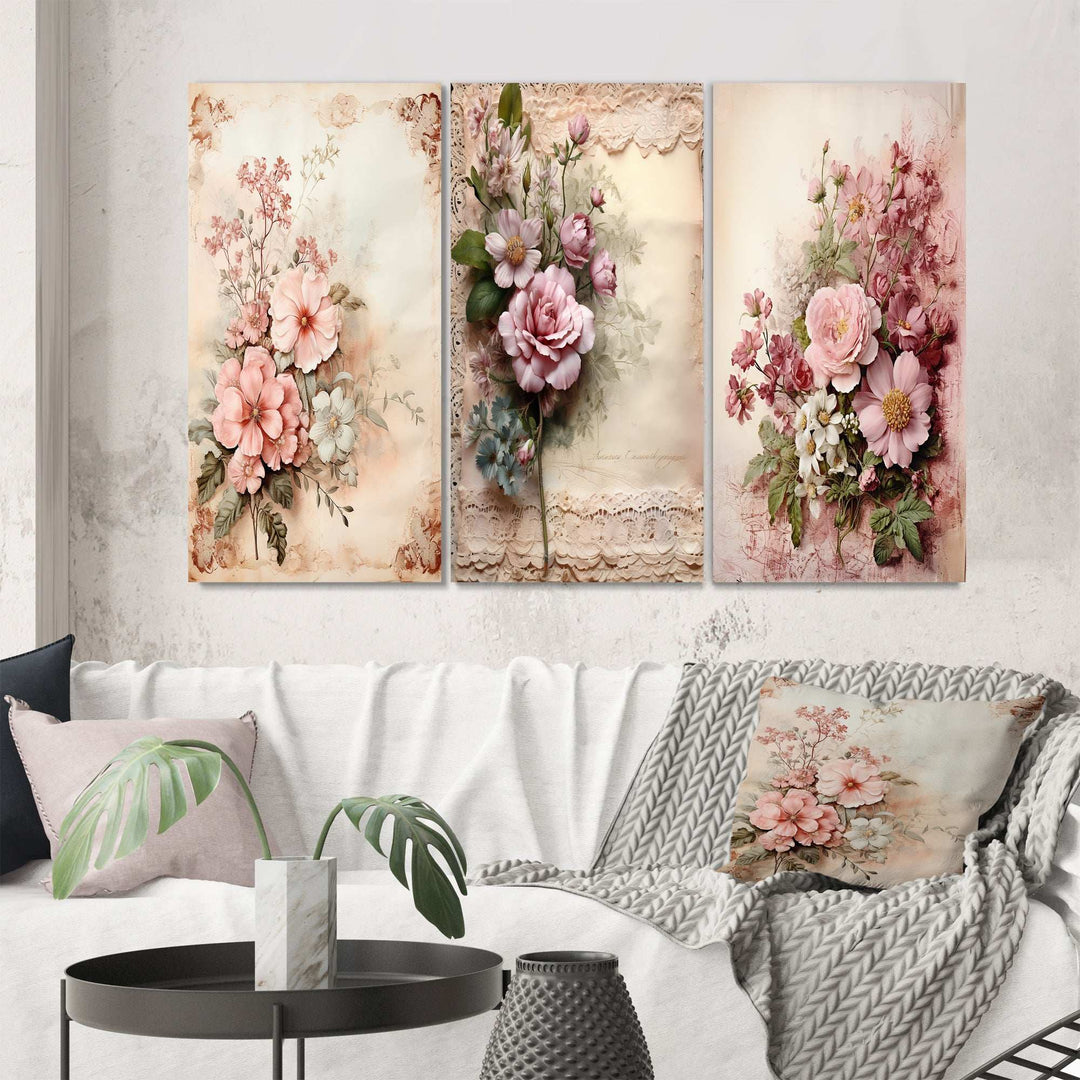 Blossoming Pink Rose Rustic Bouquet - Multi-Panels