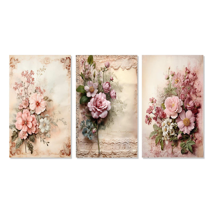 Blossoming Pink Rose Rustic Bouquet - Multi-Panels