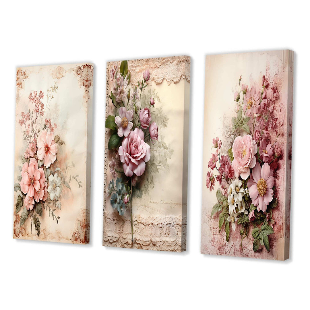 Blossoming Pink Rose Rustic Bouquet - Multi-Panels