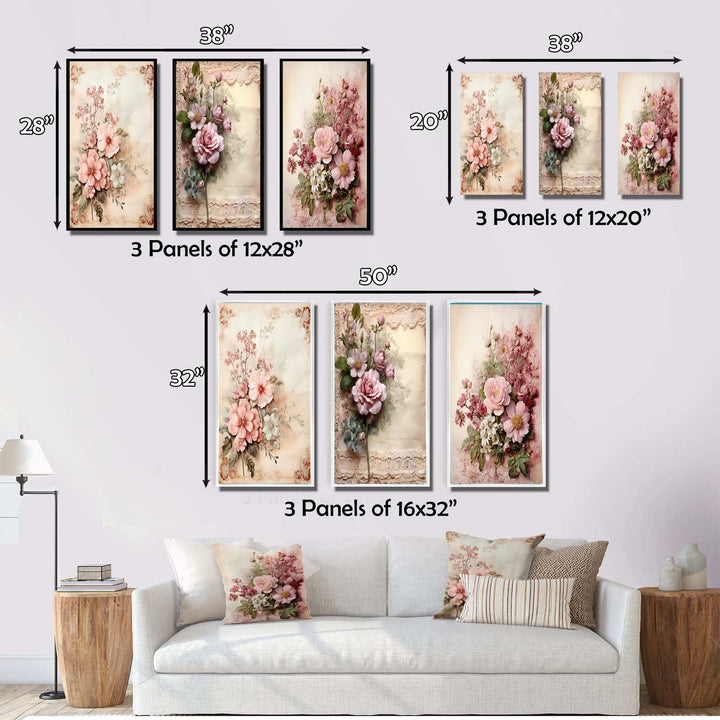 Blossoming Pink Rose Rustic Bouquet - Multi-Panels