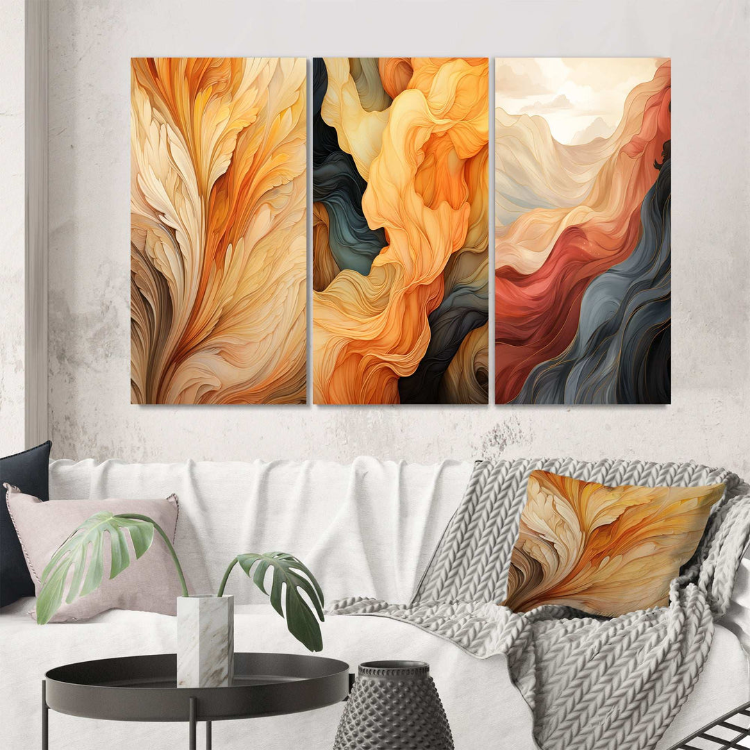 Vintage Orange Ornamental Wave Elegance - Multi-Panels