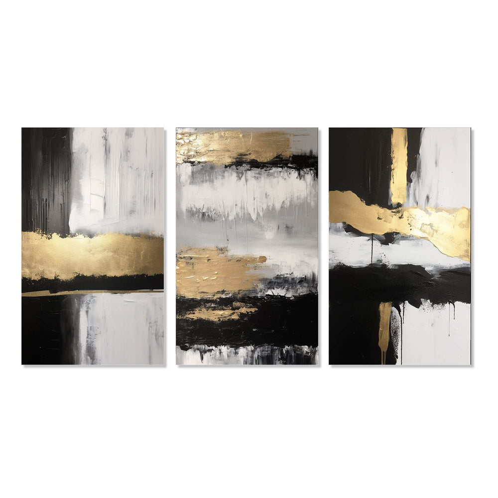 Horizontal Dimensions Abstract Gold Black III - Multi-Panels