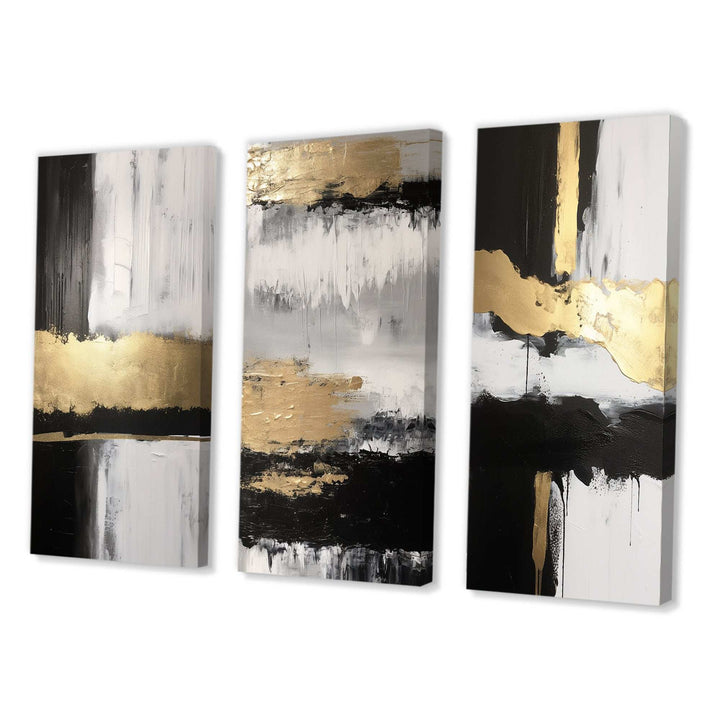 Horizontal Dimensions Abstract Gold Black III - Multi-Panels