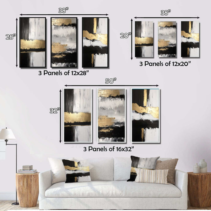 Horizontal Dimensions Abstract Gold Black III - Multi-Panels