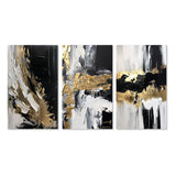 Modern Canvas Wall Art Set - Organic Bliss Minimal Abstract Gold and Black - 3 Pieces