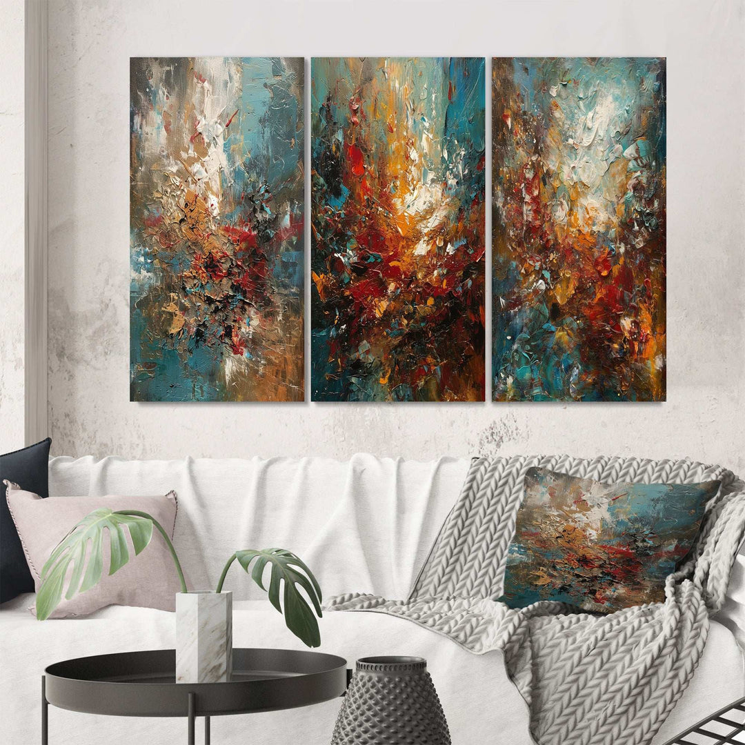Autumn Bliss Afternoon Abstract Red Orange Blue - Multi-Panels