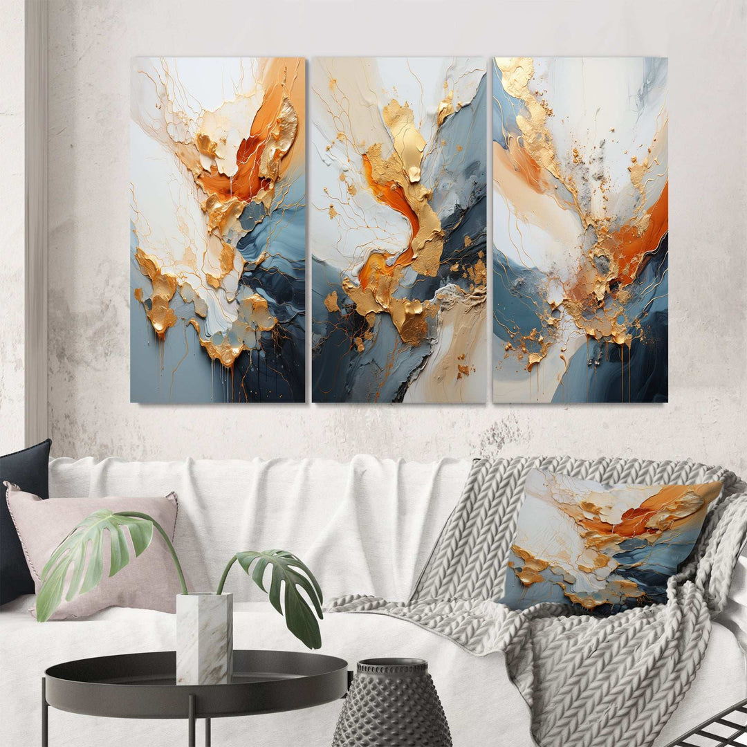 Golden Sunrisre Abstract Gold And Nova Blue - Multi-Panels