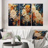 Abstract Canvas Wall Art Set of 3- Orange Teal Botanical Whirlwind IV