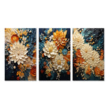 Abstract Canvas Wall Art Set of 3- Orange Teal Botanical Whirlwind IV