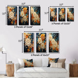 Abstract Canvas Wall Art Set of 3- Orange Teal Botanical Whirlwind IV