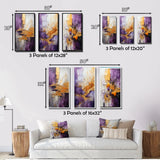 Fractals Multi Panel Canvas Wall Art - Gold Purple Abstract Fractal III