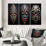 Traditional Wall Art Set - African Tribal Pende Mask - 3 Pieces