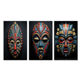 Traditional Wall Art Set - African Tribal Pende Mask - 3 Pieces