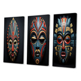 Traditional Wall Art Set - African Tribal Pende Mask - 3 Pieces
