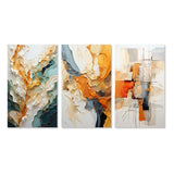 Abstract Canvas Wall Art - Orange White Line Art Organic Abstraction - 3 Pieces