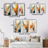 Abstract Canvas Wall Art - Orange White Line Art Organic Abstraction - 3 Pieces
