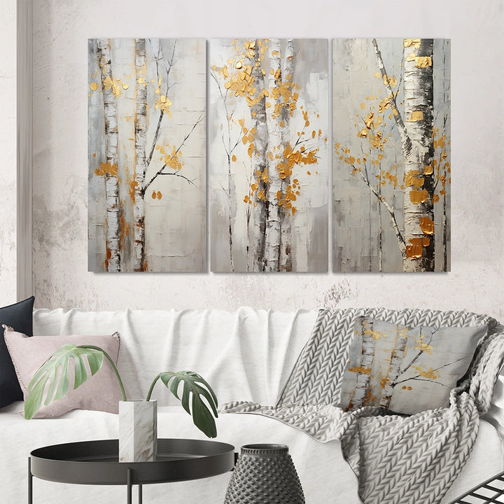 Traditional Wall Art Canvas Set - Tree Whispers of Gray &amp; Yellow - 3 Pieces