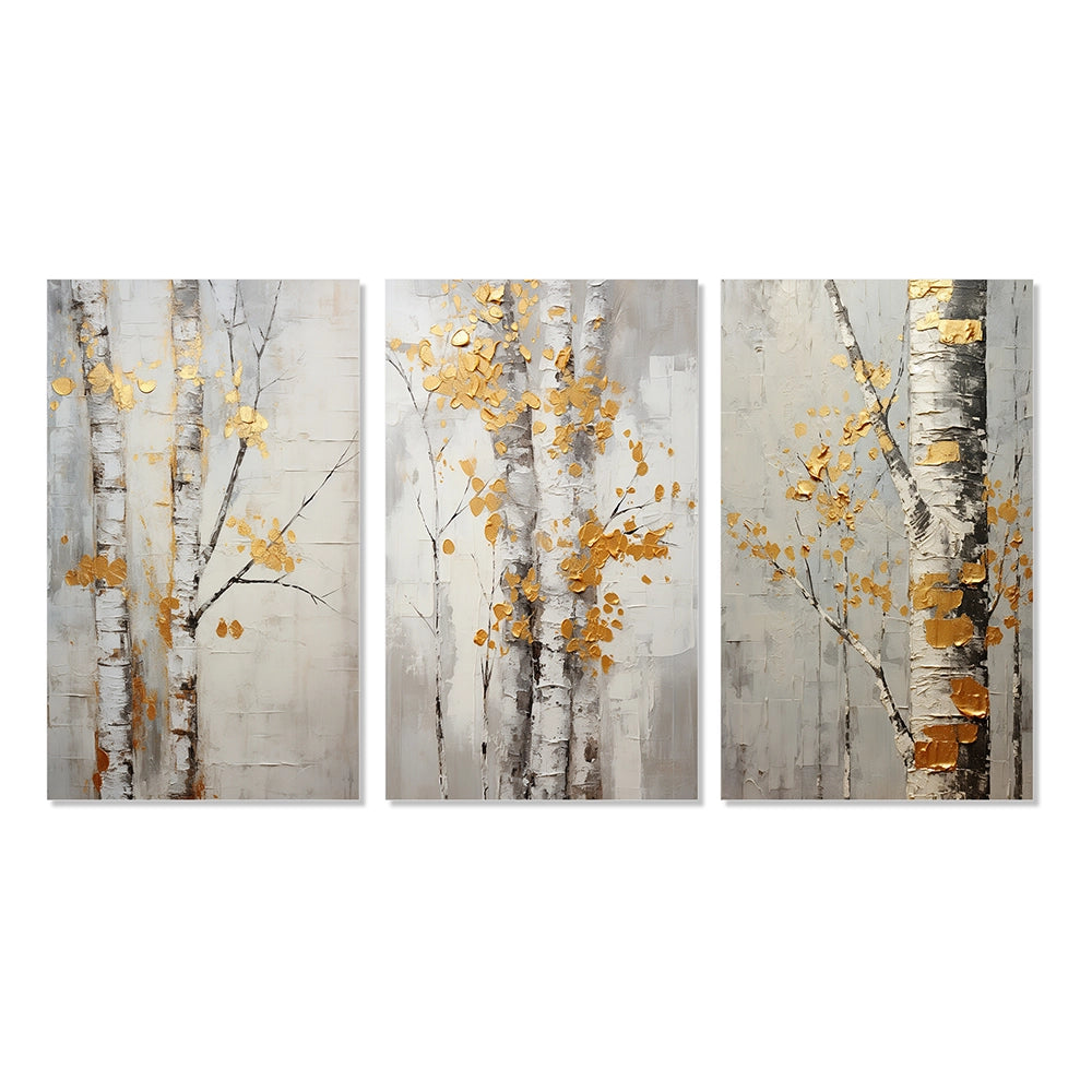 Traditional Wall Art Canvas Set - Tree Whispers of Gray &amp; Yellow - 3 Pieces
