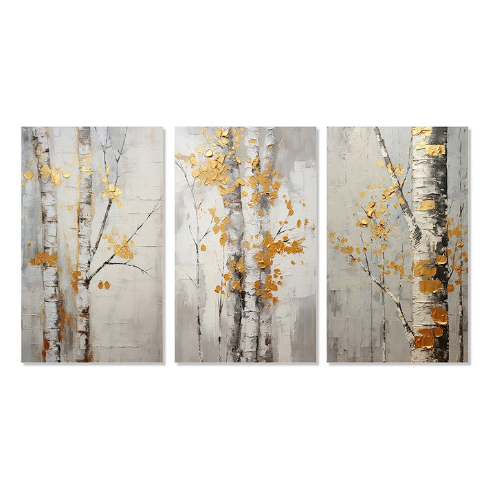 Traditional Wall Art Canvas Set - Tree Whispers of Gray &amp; Yellow - 3 Pieces