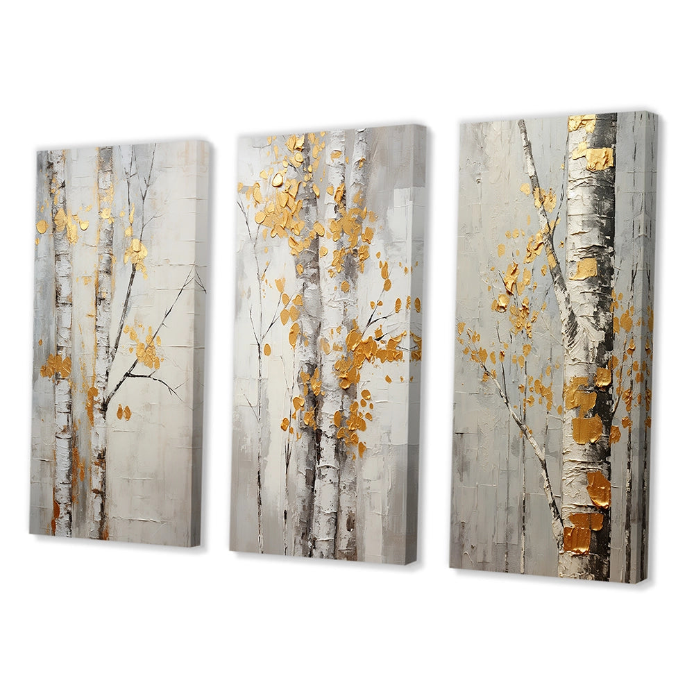 Traditional Wall Art Canvas Set - Tree Whispers of Gray &amp; Yellow - 3 Pieces
