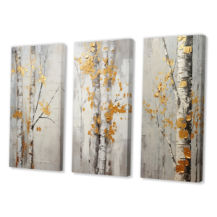 Traditional Wall Art Canvas Set - Tree Whispers of Gray &amp; Yellow - 3 Pieces