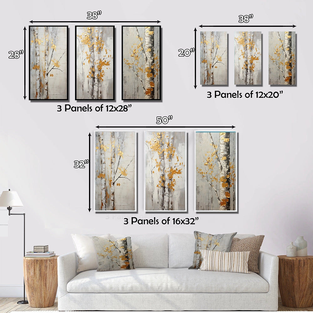 Traditional Wall Art Canvas Set - Tree Whispers of Gray &amp; Yellow - 3 Pieces