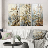 Floral Wall Art Canvas Set - Beige Gray Tree Sycamore Symphony - 3 Pieces