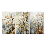 Floral Wall Art Canvas Set - Beige Gray Tree Sycamore Symphony - 3 Pieces