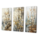 Floral Wall Art Canvas Set - Beige Gray Tree Sycamore Symphony - 3 Pieces