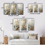 Floral Wall Art Canvas Set - Beige Gray Tree Sycamore Symphony - 3 Pieces