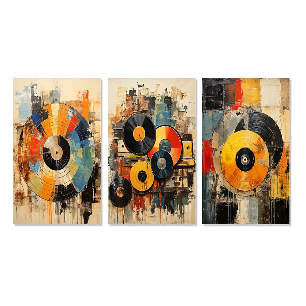 Modern Canvas Wall Art Set of 3 - Vinyl Record Retro Vinyl