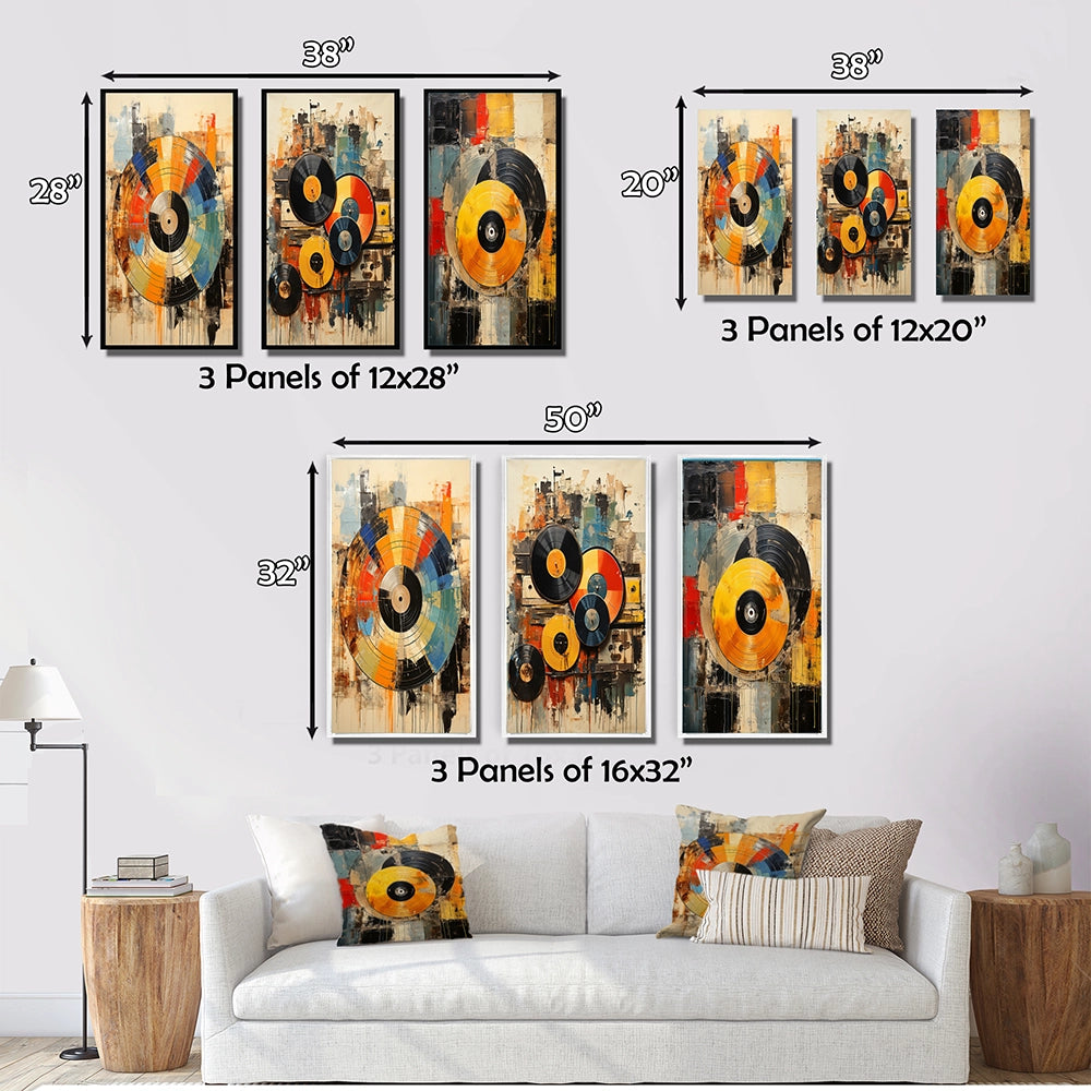 Modern Canvas Wall Art Set of 3 - Vinyl Record Retro Vinyl