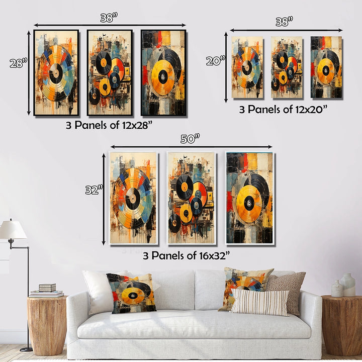 Modern Canvas Wall Art Set of 3 - Vinyl Record Retro Vinyl