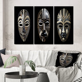 African Tribal Canvas Wall Art Set of 3- Ethnical Traditional African Mask XI