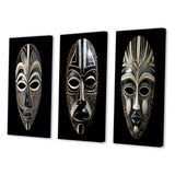African Tribal Canvas Wall Art Set of 3- Ethnical Traditional African Mask XI