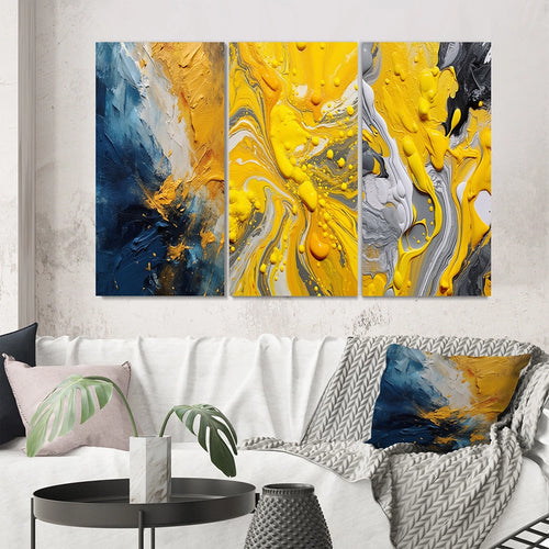 Modern Multi Panel Canvas Wall Art - Blue and Yellow Intuitive Expressions