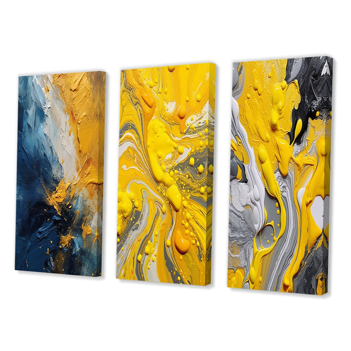 Modern Multi Panel Canvas Wall Art - Blue and Yellow Intuitive Expressions