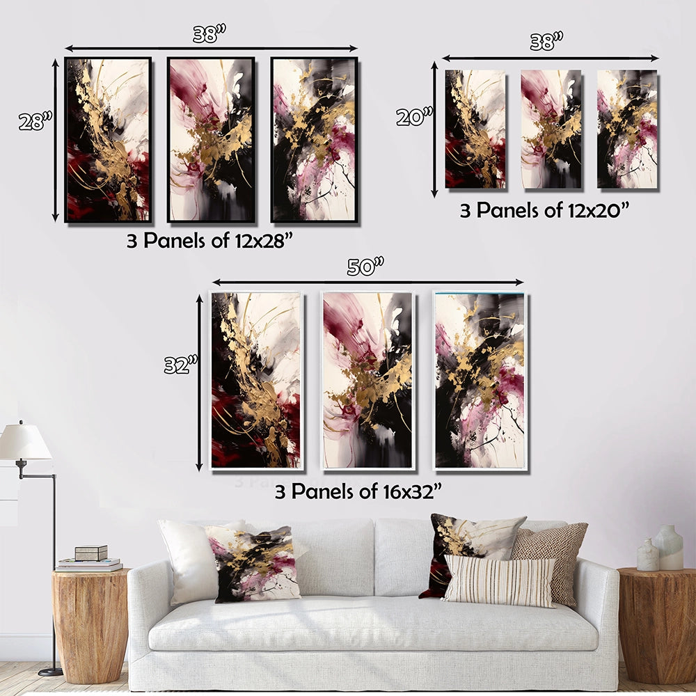 Abstract Multi Panel Canvas Wall Art - Gold And Red Fluid Fusion I