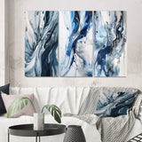 Abstract Wall Art Set - Blue and Grey Ethereal Elixir II - 3 Pieces