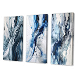 Abstract Wall Art Set - Blue and Grey Ethereal Elixir II - 3 Pieces
