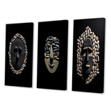 Traditional Canvas Wall Art Set - Black and White African Tribal Mask - 3 Pieces