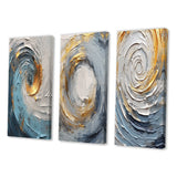 Abstract Spirals Canvas Wall Art - Gold Blue Vibrant Spirals - 3 Pieces