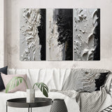 Modern Wall Art Canvas Set - White And Black Tranquility Unleashed - 3 Pieces