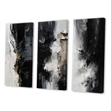 Modern Canvas Wall Art Set of 3 - Black Textured Splash Paint Art