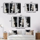 Modern Canvas Wall Art Set of 3 - Black Textured Splash Paint Art