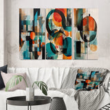 Modern Geometric Multi Panel Canvas Wall Art - Orange Abstracted Geometric Explorations