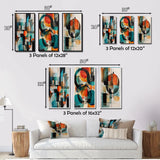 Modern Geometric Multi Panel Canvas Wall Art - Orange Abstracted Geometric Explorations
